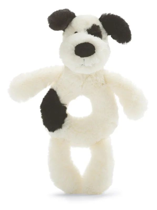 Cuddly and lovely Jellycat animalsJellycat Bashful Black & Cream Puppy Ring Rattle