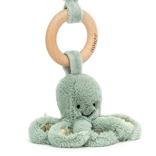 Cuddly and endearing Jellycat timeless appealOdyssey Octopus Wooden Ring Toy with Rattle