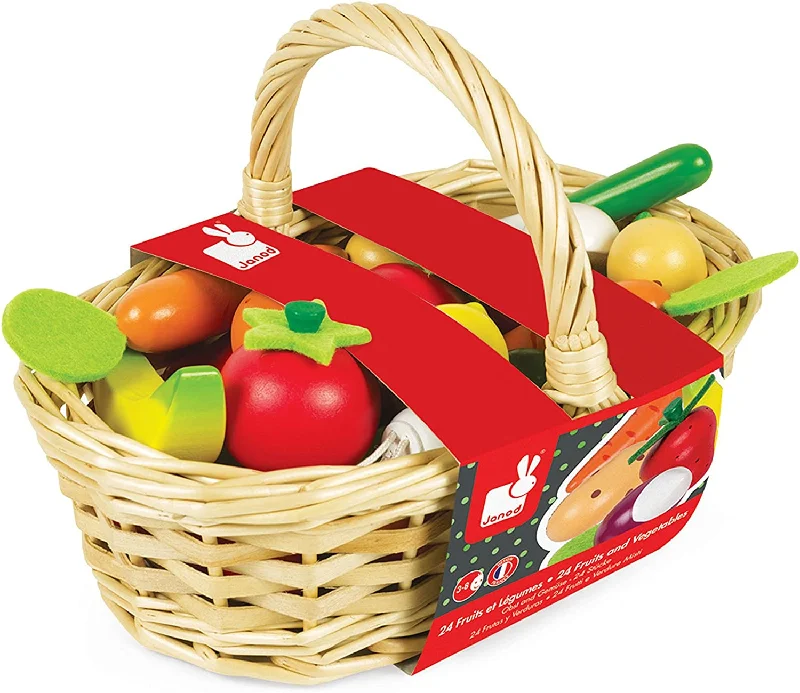 child-safe wooden toys                 24-Piece Fruits and Vegetables Basket
