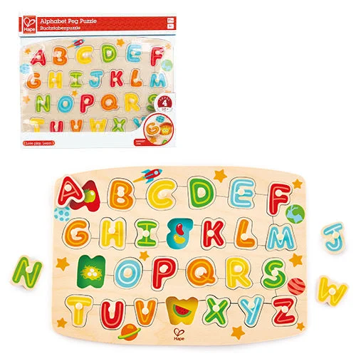 eco-friendly and safe wooden toys                   Alphabet Peg Puzzle Hape