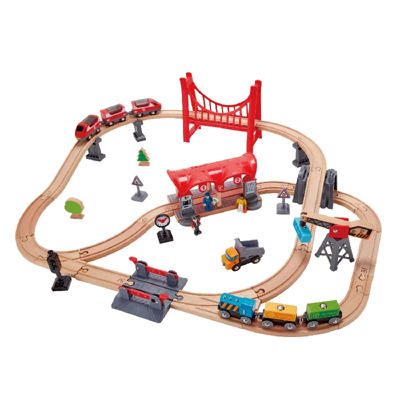 age-appropriate wooden toys                   Busy City Rail Train Set Hape