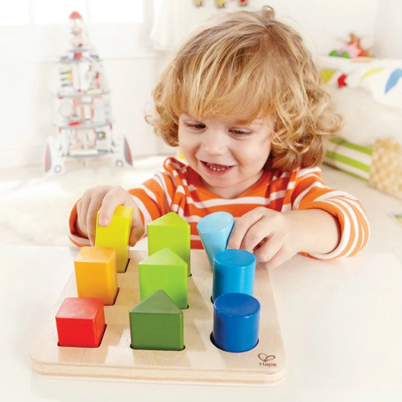 vibrant and colorful wooden toys for toddlers                   Colour and Shape Sorter Hape