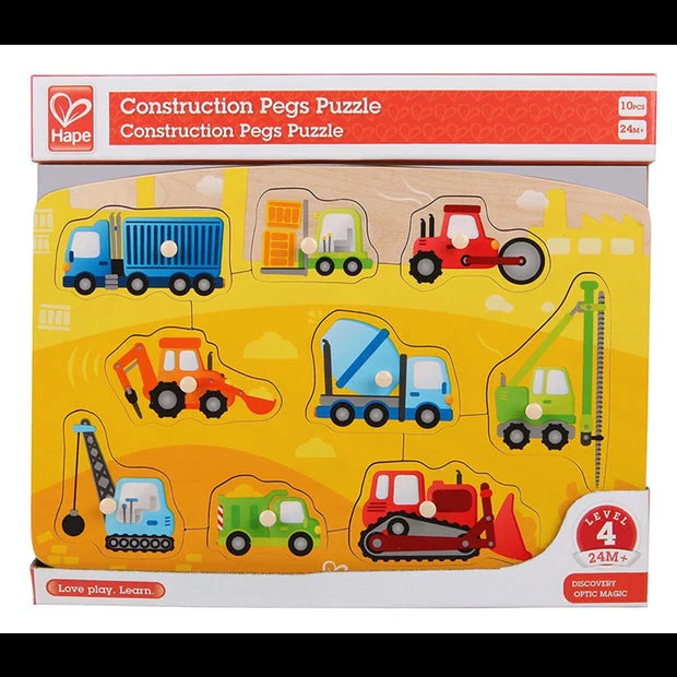 thoughtfully crafted and safe wooden toys                   Construction Peg Puzzle Hape