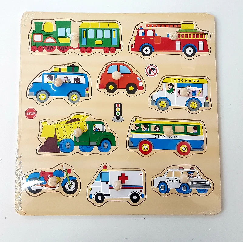 environmentally conscious wooden toys                 Transport Wooden Knob Puzzle