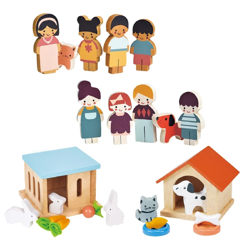 handcrafted wooden toys                  Doll Family And Pets Bundle