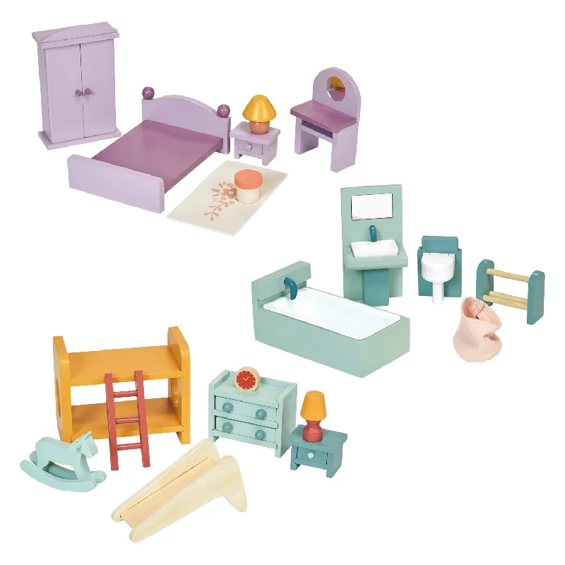 charming wooden toys                   Dollhouse Upstairs Furniture Bundle
