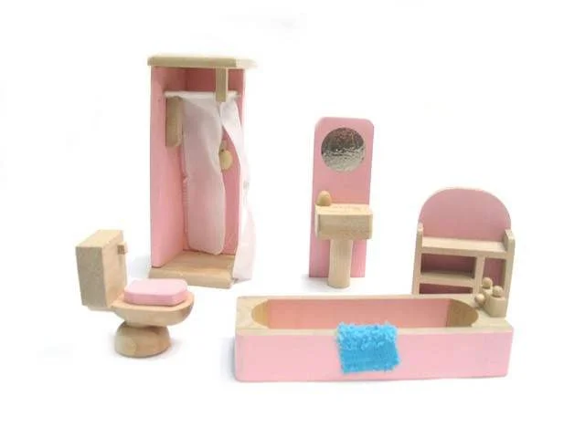 enchanting wooden toys for toddlers                   Dolls House Furniture Set Bathroom Pink