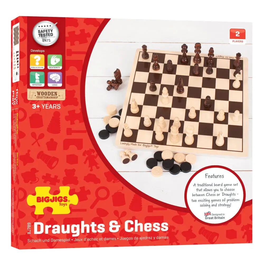 thoughtfully crafted and safe wooden toys                   Draughts and Chess Set