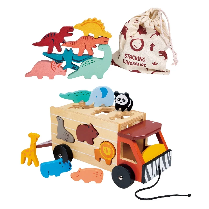 intricately carved wooden toys                   Explorer's Sorting and Stacking Bundle