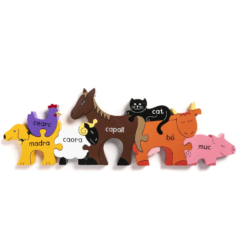 charming wooden toys                   Farm Animals in Irish Jigsaw Puzzle (As Gaeilge)