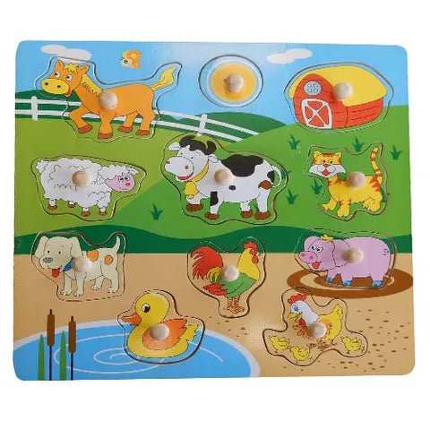 handcrafted wooden toys                  Farm Wooden Peg Puzzle 11 pcs