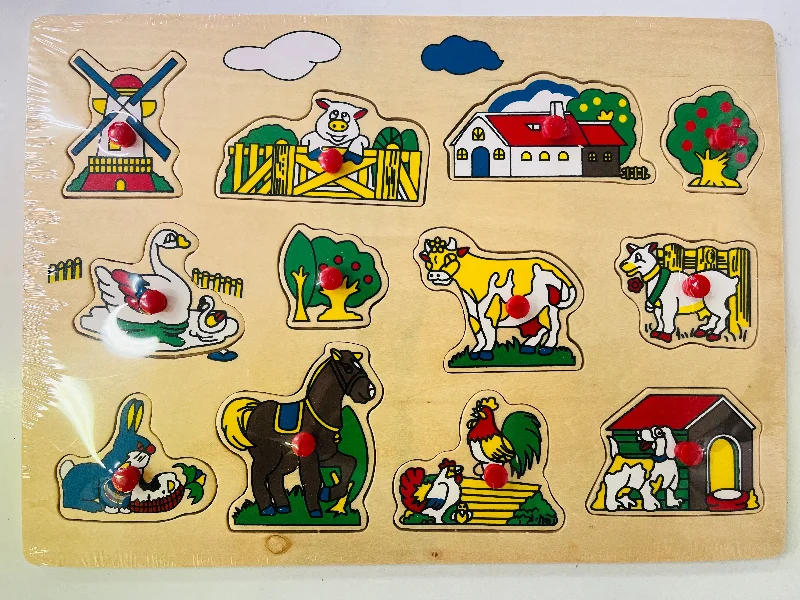 thoughtfully crafted and safe wooden toys                   Farm peg puzzle