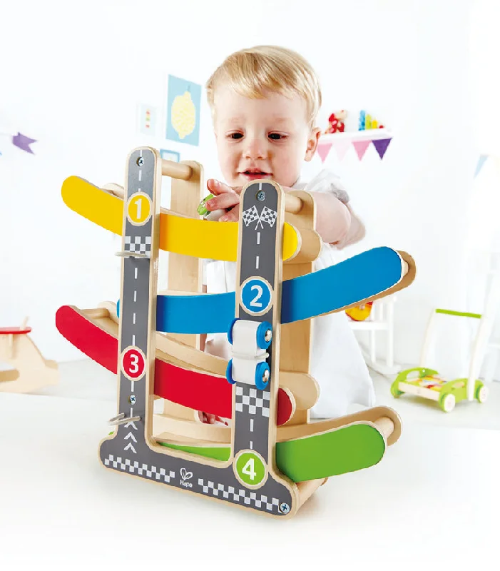eco-friendly wooden toys                   Fast flip Racetrack - ramp racer