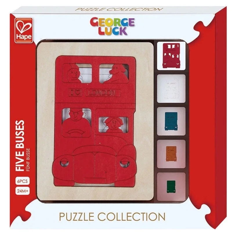 engaging and educational wooden toys                  Five Buses Wooden Puzzle Hape