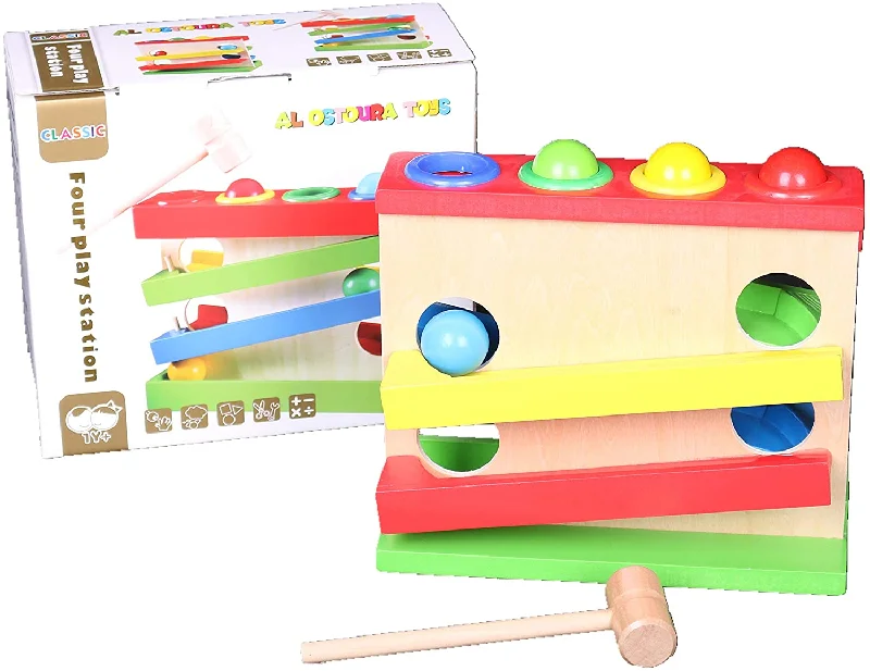 colorful wooden toys for toddlers             Four Play Station Educational Toys Wooden