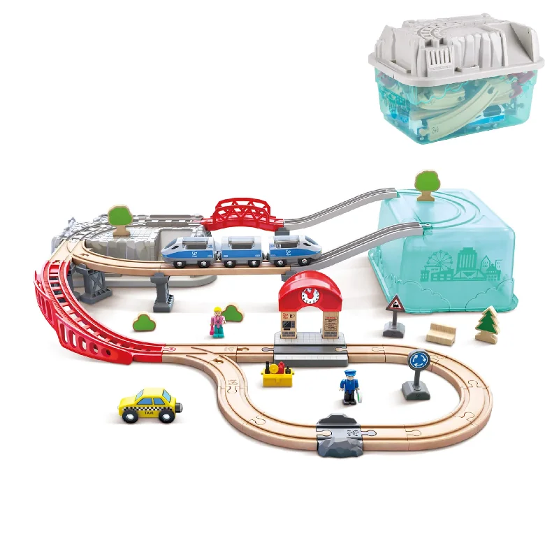 eco-friendly wooden toys                   Hape City Train Bucket Set