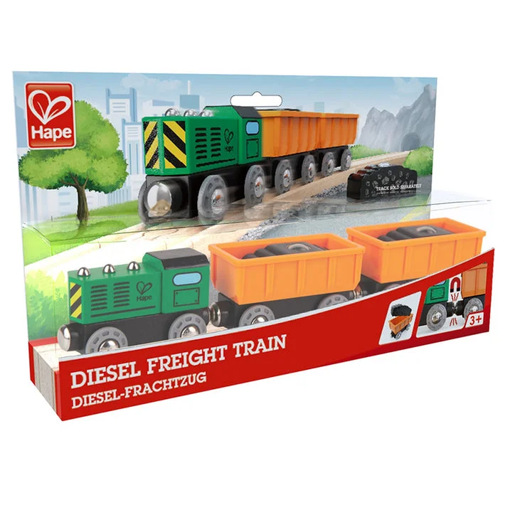 handcrafted wooden toys                  Diesel Freight Train Set Hape