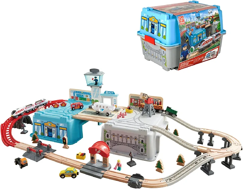 intricately designed wooden toys                 Hape Super Cityscape Transport Bucket Set