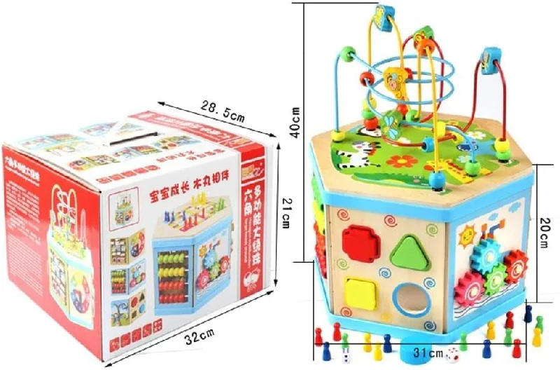 robust and child-safe wooden toys for all ages                   Hexagon Multi function large beads around