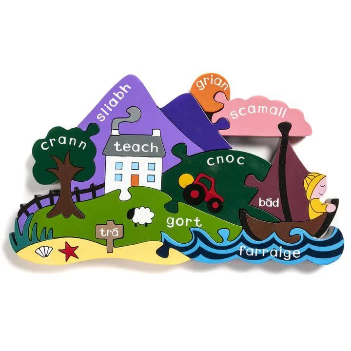 historically accurate and educational wooden toys that teach about cultures                   Irish Scene Jigsaw Puzzle (As Gaeilge)