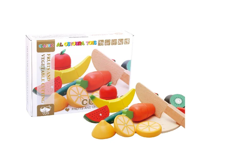 eco-conscious wooden toys                 Kids fruits and vegetables cutting toys