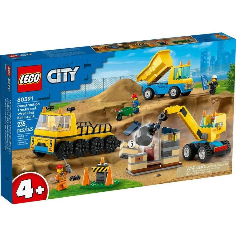 Finely detailed LEGO structuresLEGO City Construction Trucks and Wrecking Ball Crane