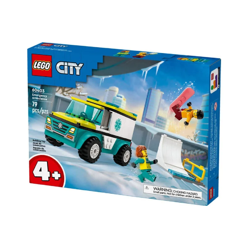 Precisely scaled LEGO miniaturesLEGO City Emergency Ambulance and Snowboarder