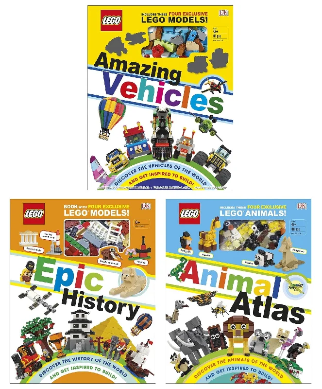 Creatively inspiring LEGOLEGO Amazing Vehicles, Animal Atlas & Epic History By Rona Skene 3 Books Collection Set - Ages 7-9 - Hardback