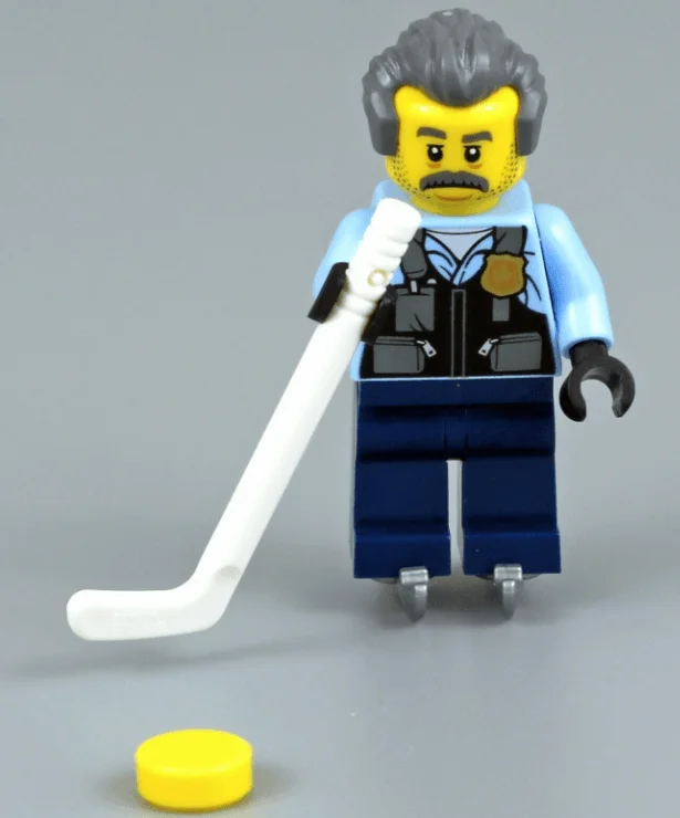 Intricately designed LEGOLEGO Sam Grizzled Playing Hockey Minifigure 60303