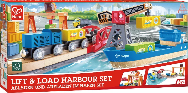 classic wooden toys for kids                Lift and Load Harbour Set Hape