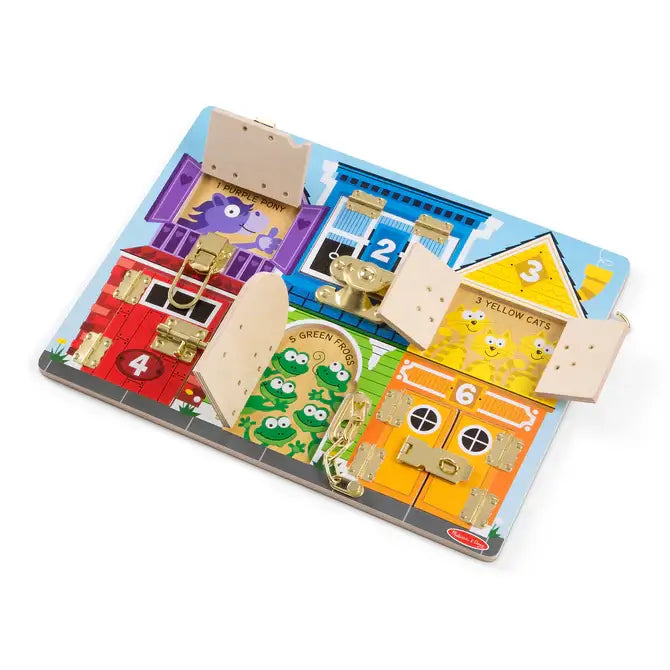 robust and child-safe wooden toys for all ages                   Melissa and Doug Latches Board