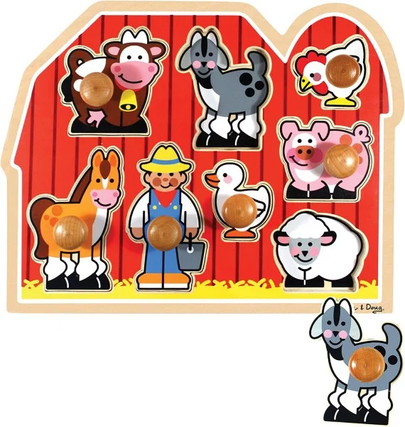 age-appropriate wooden toys                   Melissa & Doug Farm Friends Large Wooden Peg Puzzle