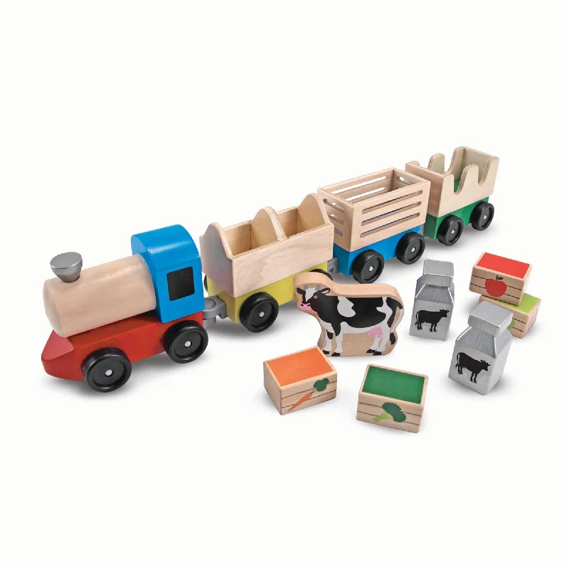 eco-friendly wooden toys                   Melissa & Doug Wooden Farm Train Toy Set