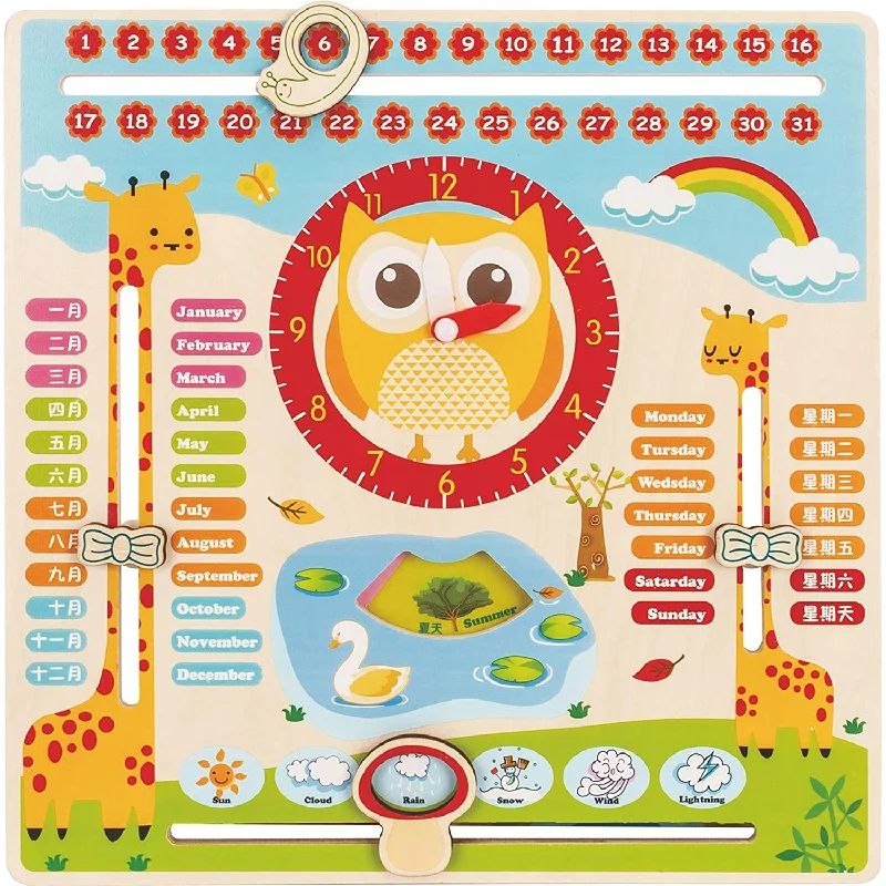 sustainable wooden toys                   Multi-function calendar clock