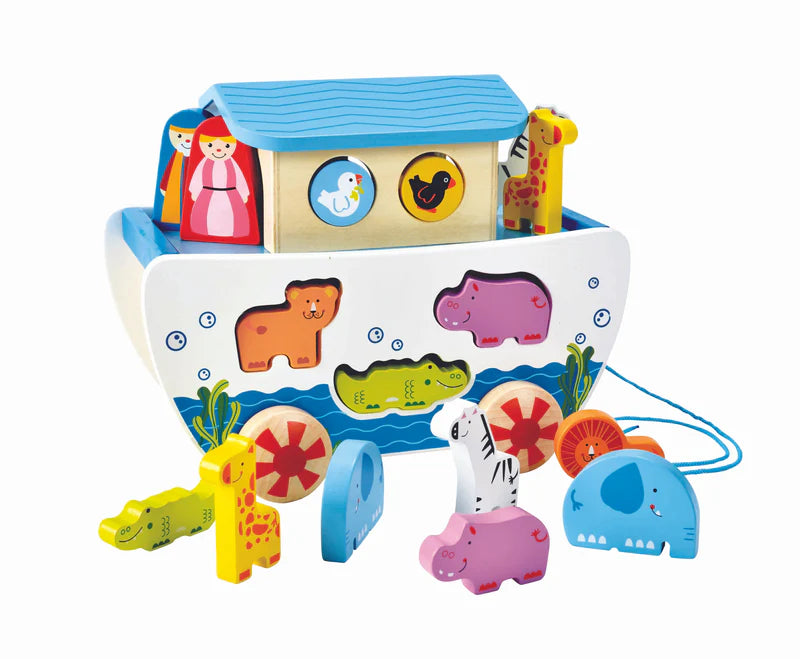 colorful and cheerful wooden toys                   Noah Ark Pull Along Hape