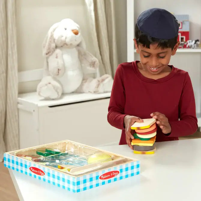 naturally finished and non-toxic wooden toys                   Sandwich Making Set - Wooden Play Food
