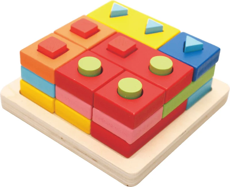 vibrant and colorful wooden toys for toddlers                   Shape Matching set of columns