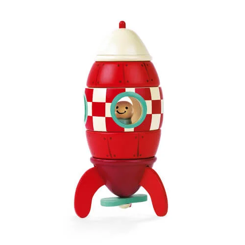 child-safe wooden toys                 SMALL MAGNETIC ROCKET RED (WOOD)