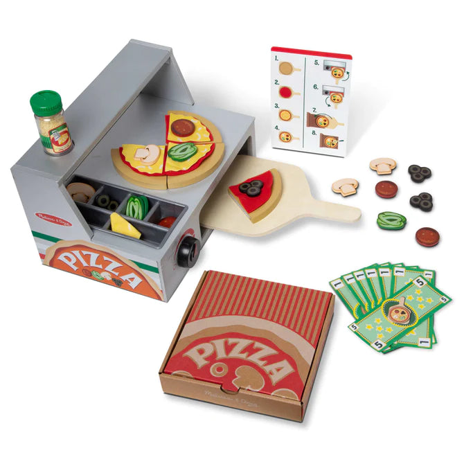 sustainable wooden toys                   Top & Bake Pizza Counter - Wooden Play Food