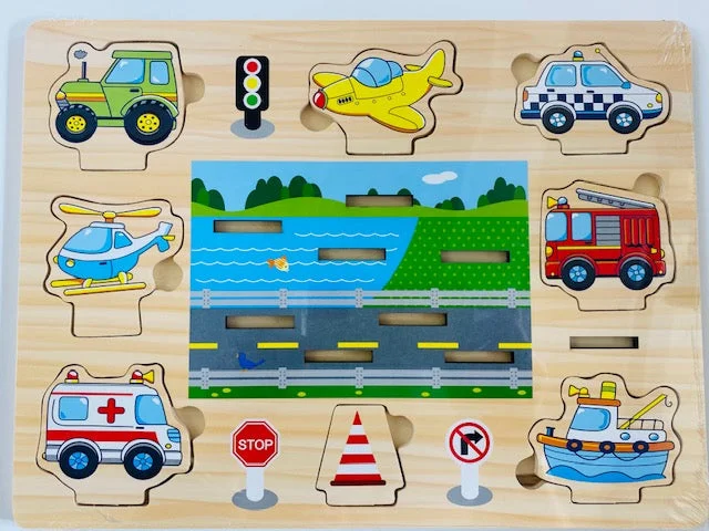 enchanting and whimsical wooden toys for children                   Transport Vehicles Stand Up Puzzle