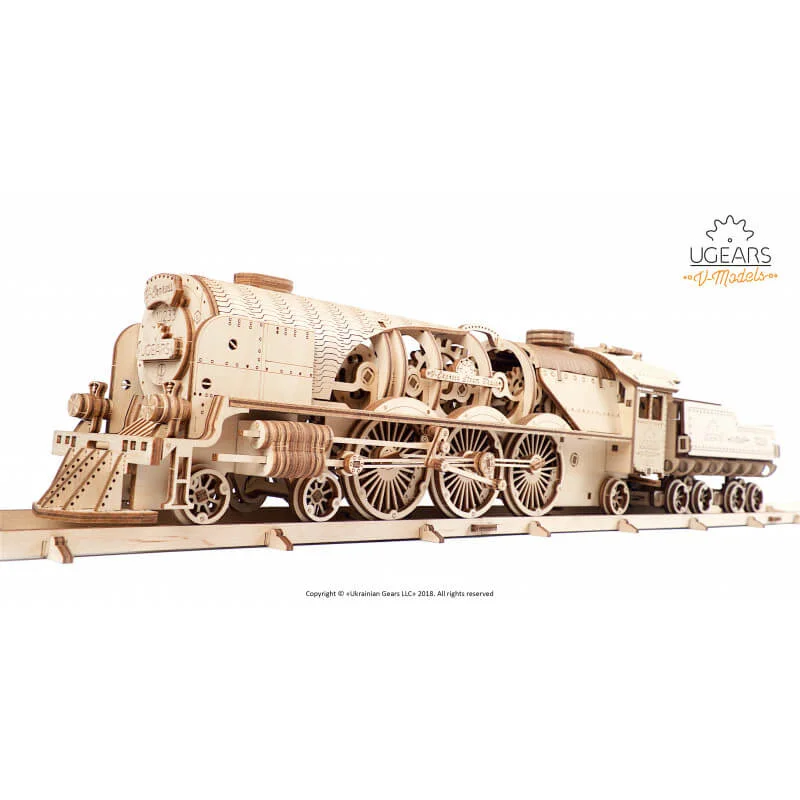 traditional wooden toys UGears V-Express Steam Train with Tender - Mechanical 3D Puzzle traditional wooden toys UGears V-Express Steam Train with Tender - Mechanical 3D Puzzle