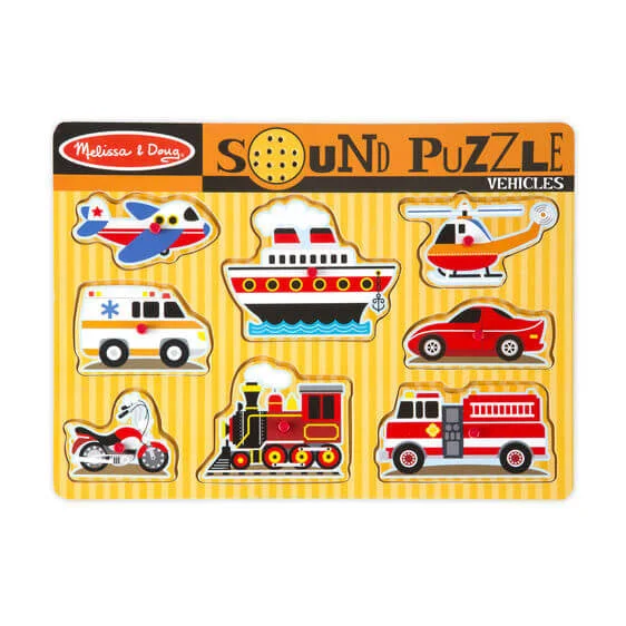 sturdy and durable wooden toys for rough play                   Vehicles Sound Puzzle - 8 Pieces