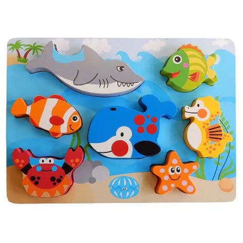 sustainably sourced wooden toys                   WOODEN CHUNKY PUZZLE 7PCS SEA