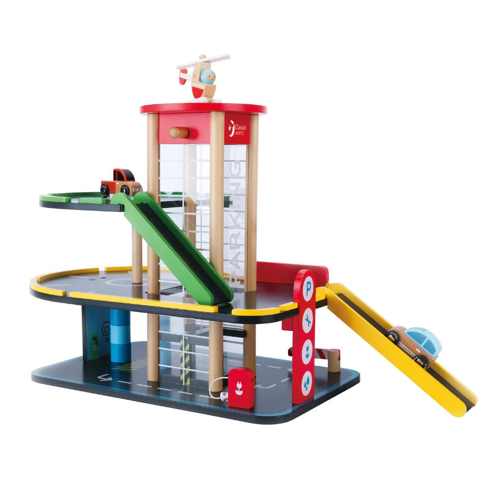 colorful and cheerful wooden toys                   Wooden Garage Classic World