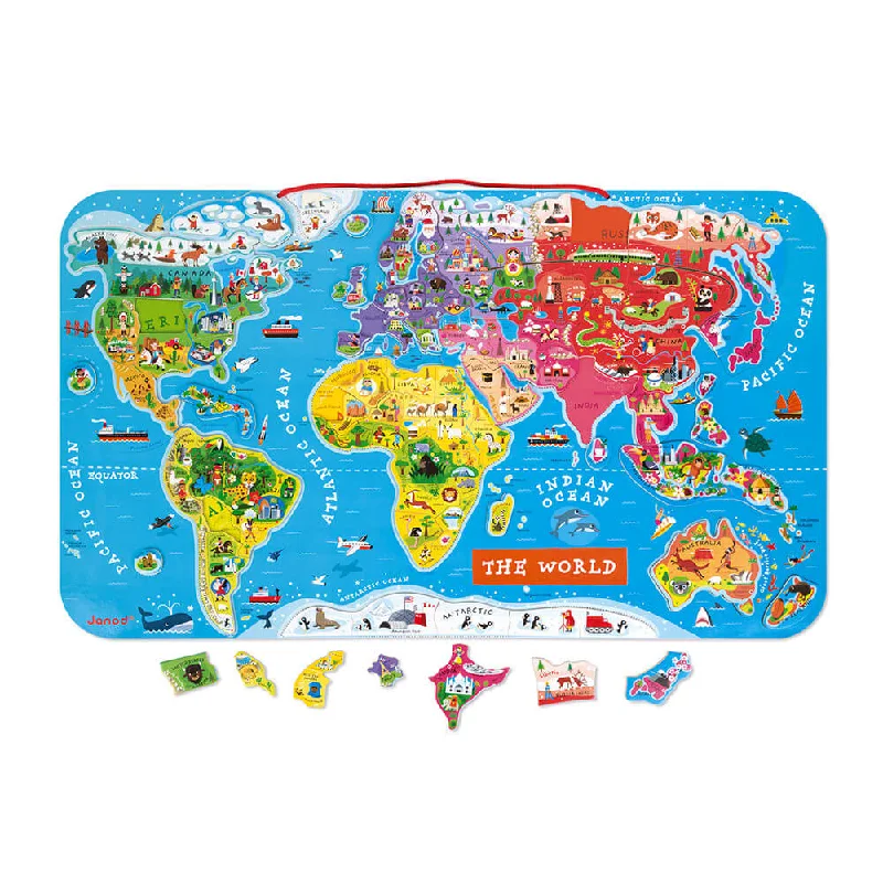 intricately carved wooden toys                   Wooden Magnetic World Puzzle Janod