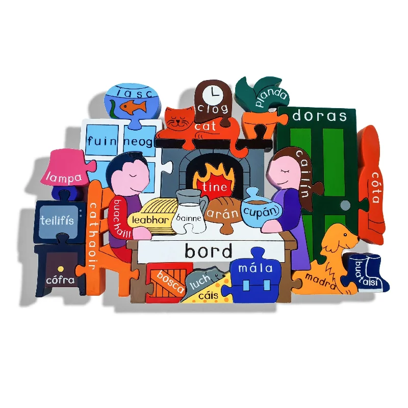 eco-conscious wooden toys                 Wooden Sa Bhaile (At Home) Jigsaw as Gaeilge