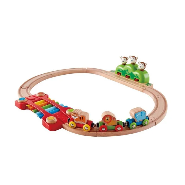 skillfully made wooden toys               Wooden Train set - Music and Monkey Railway - Hape