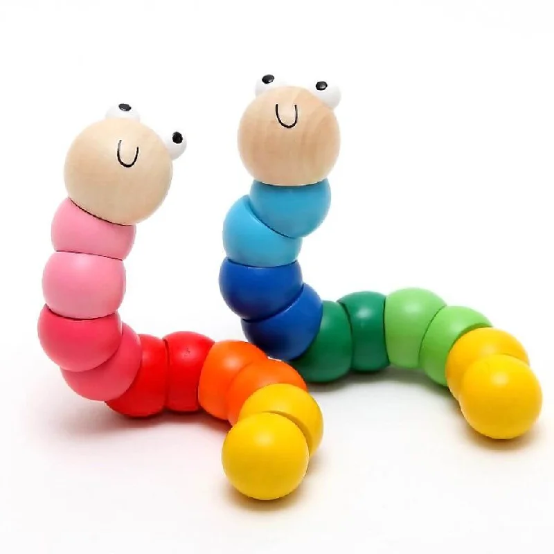 thoughtfully crafted and safe wooden toys                   Woody the Worm Wooden Twisting Block Toy