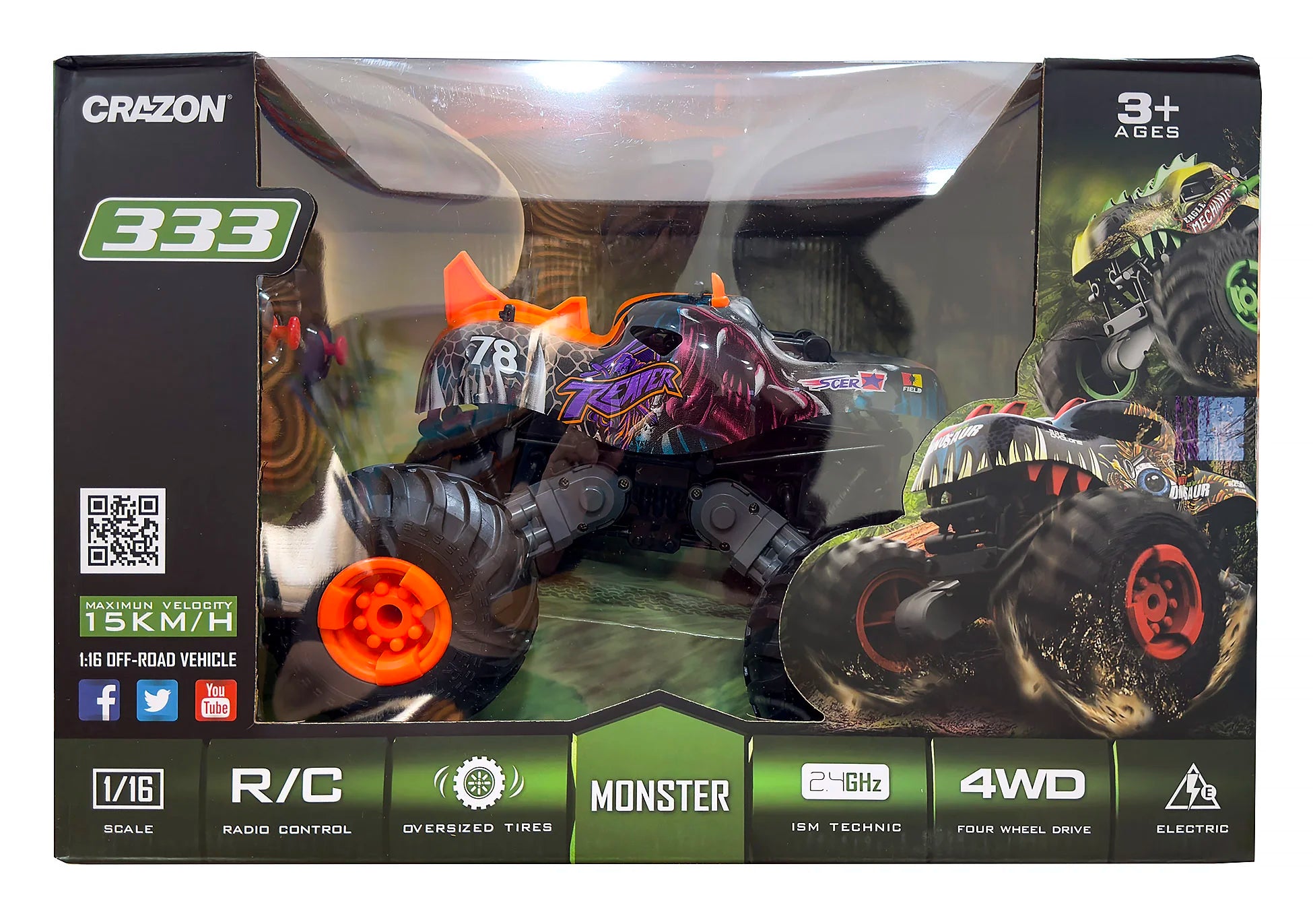 Playful toys Big Wheel Off-Road Dinosaur RC Monster Truck - Orange