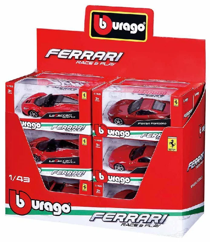 Fun toy carsBurago - Ferrari Raceplay Scale 1:43 Diecast Car Set 1pc - Assorted